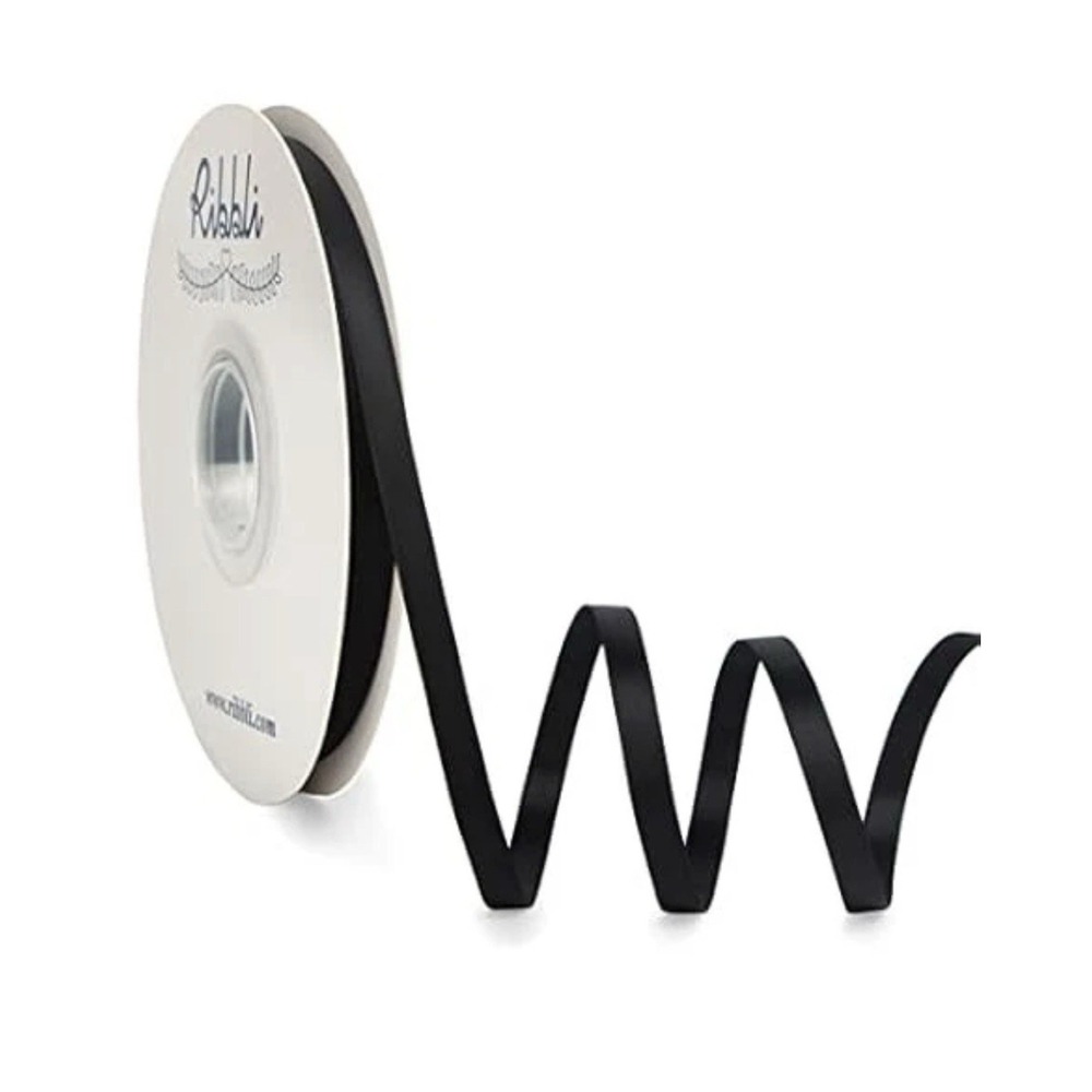 New Ribbli 50 Yards Black Satin Ribbon - 1/4 Inch, Double Faced for Bows & Gifts